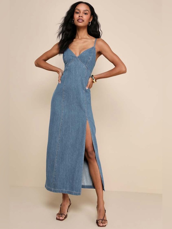 Lulus Dresses & Skirts - Lulus Dark Wash Denim Sleeveless Midi Dress